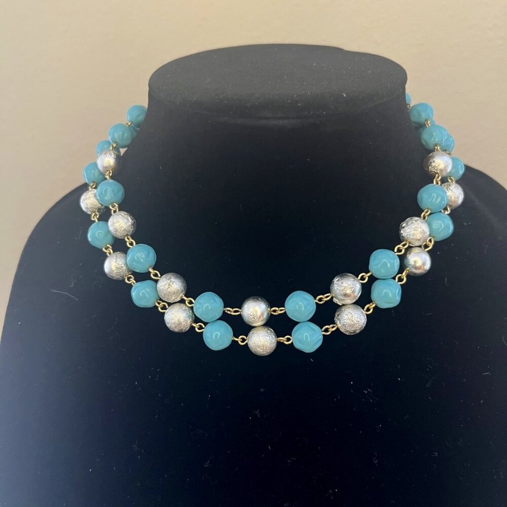 Vintage-Inspired Turquoise & Silver Beaded Necklace
